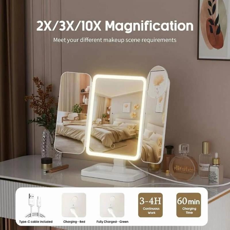 Valentine’S Day Gift for Her | KEIMI Portable LED Light Makeup Mirror, Adjustable Touch Lighting, 2X/3X/5X Magnification Foldable Vanity Mirror